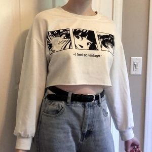 Anime figure graphic cropped sweatshirt